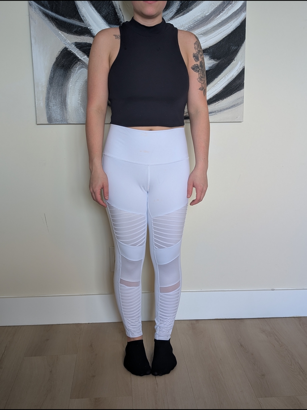 ALO High-Waist White Mesh Panel Leggings